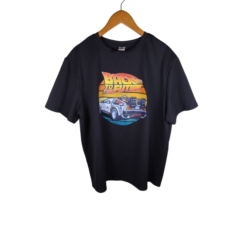 Back to the Future DeLorean Graphic T-Shirt Black Size XXL Retro 80s Movie Tee